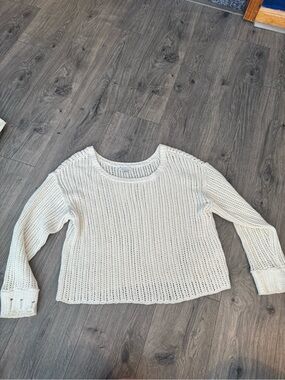 American Eagle Outfitters Cream Open-Weave Scoop Neck Sweater
